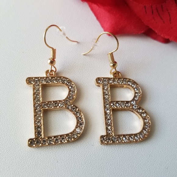 Letter Initials Rhinestone Letter Earrings New - Picture 2 of 6